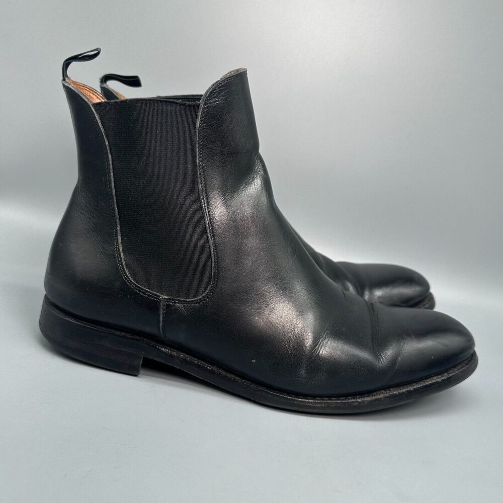 Meermin Calf - E Men 7.5 Triple Black Leather Chelsea Boot Elastic Sided Pull On